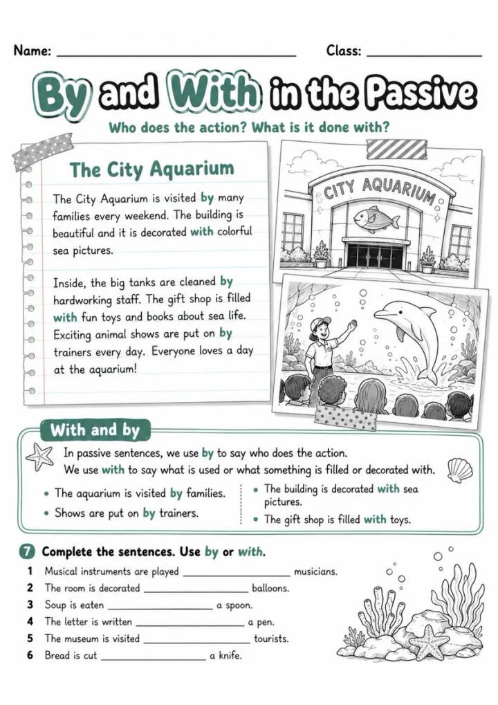 By and With in the Passive Pack - 2 Worksheets | Grade 5 grade 5 printable PDF preview