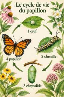 Affiche du cycle de vie du papillon à l’aquarelle