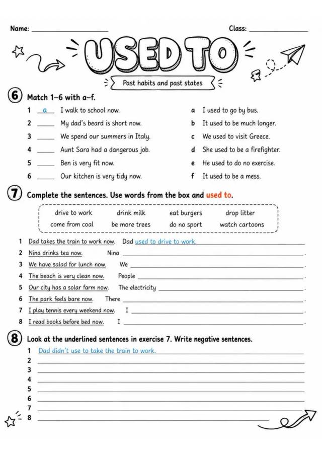 Used To 2 | Grade 5 Grammar Worksheet grade 5 printable PDF preview