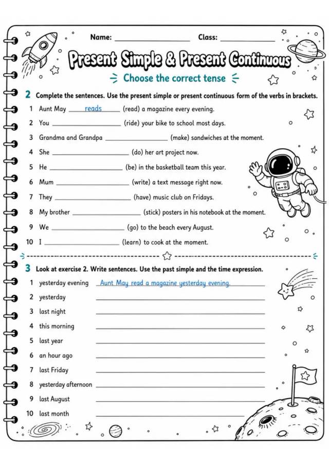 Present Simple & Present Continuous | Grade 5 Grammar Worksheet grade 5 printable PDF preview