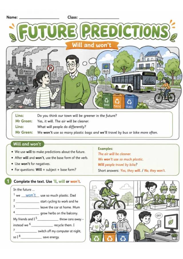Future Predictions | Grade 5 Grammar Worksheet grade 5 printable PDF preview