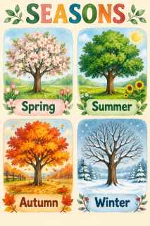 Botanical Watercolor Four Seasons Poster