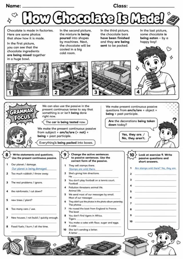How Chocolate Is Made: Passive Voice 4 | Grades 5-6 Grammar Worksheet grades 5 6 printable PDF preview