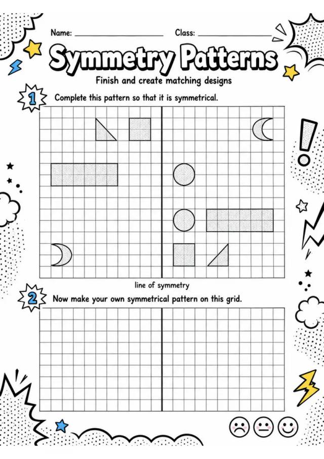 Symmetry Patterns - Grade 3 Math Worksheet grade 3 printable PDF preview