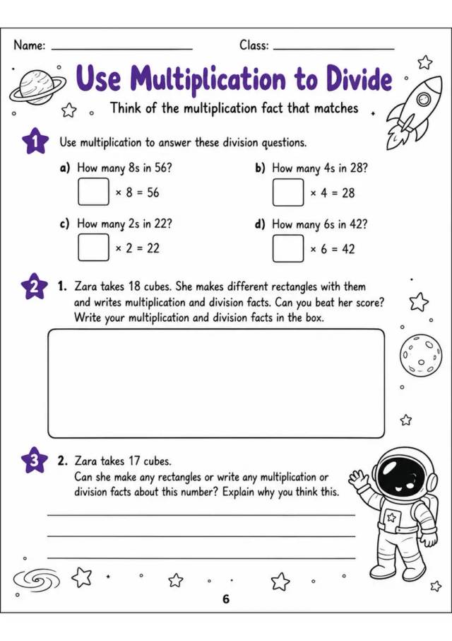 Use Multiplication to Divide - Grade 3 Math Worksheet grade 3 printable PDF preview