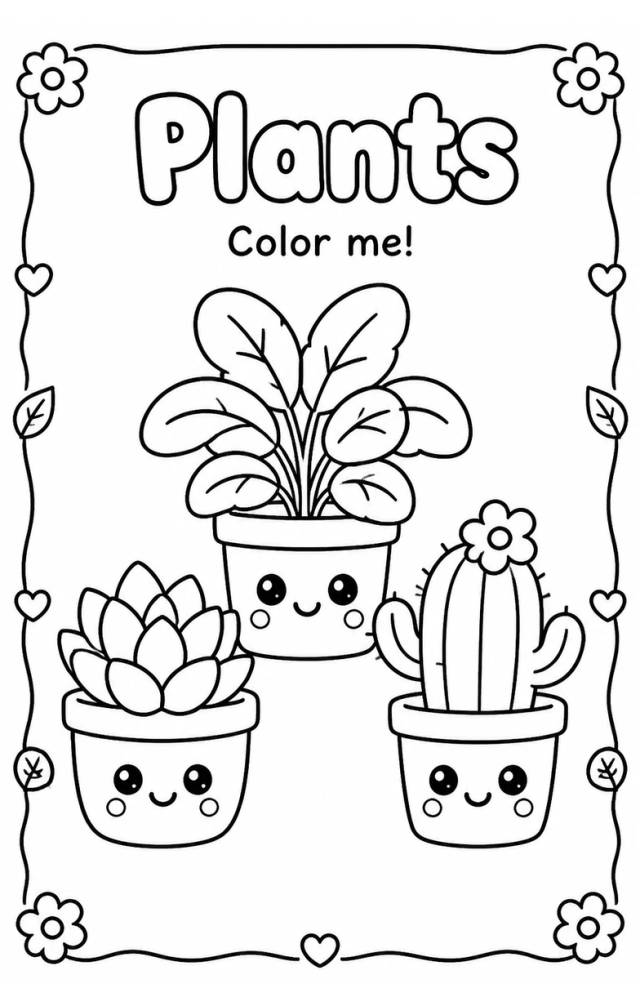 Plants Coloring Pages — free printable Kindergarten Art worksheet