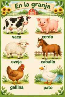Lámina de animales de la granja en gouache