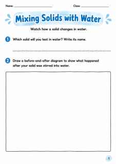 Mixing Solids with Water - Grade 3 Science Worksheet grade 3 printable PDF preview