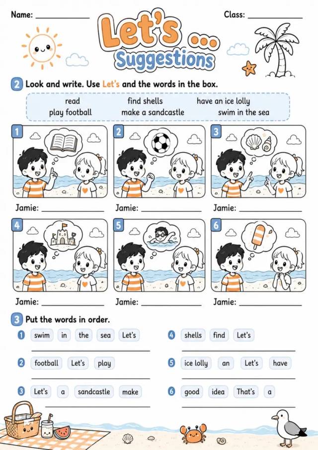 Let's Suggestions Practice | Grade 1 Grammar Worksheet grade 1 printable PDF preview