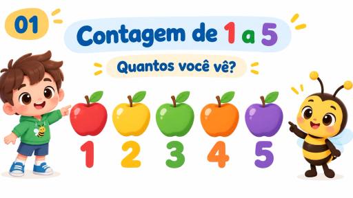 Capa ilustrada da apresentação de matemática para a pré-escola Contagem de 1 a 5