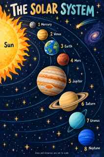 Midnight Gouache Solar System Poster