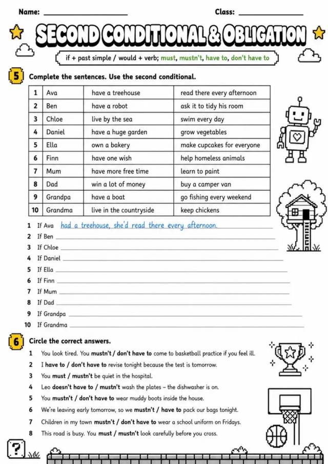 Second Conditional & Obligation | Grades 5-6 Grammar Worksheet grades 5 6 printable PDF preview