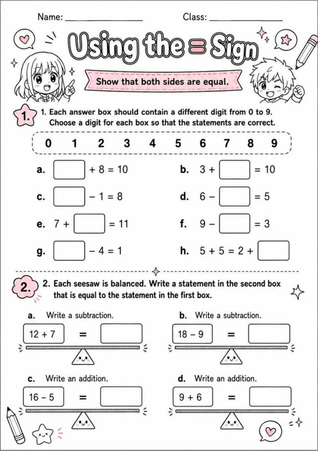 Using the = Sign - Grade 3 Math Worksheet - WKS-MAT-grade-3-XH-0072-EN grade 3 printable PDF preview