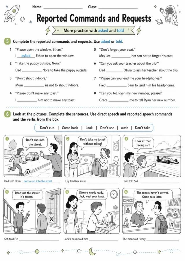 Reported Commands And Requests 2 | Grades 5-6 Grammar Worksheet grades 5 6 printable PDF preview