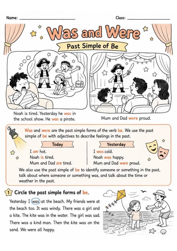 Was and Were Pack - 2 Worksheets | Grades 2-3 grades 2 3 printable PDF preview