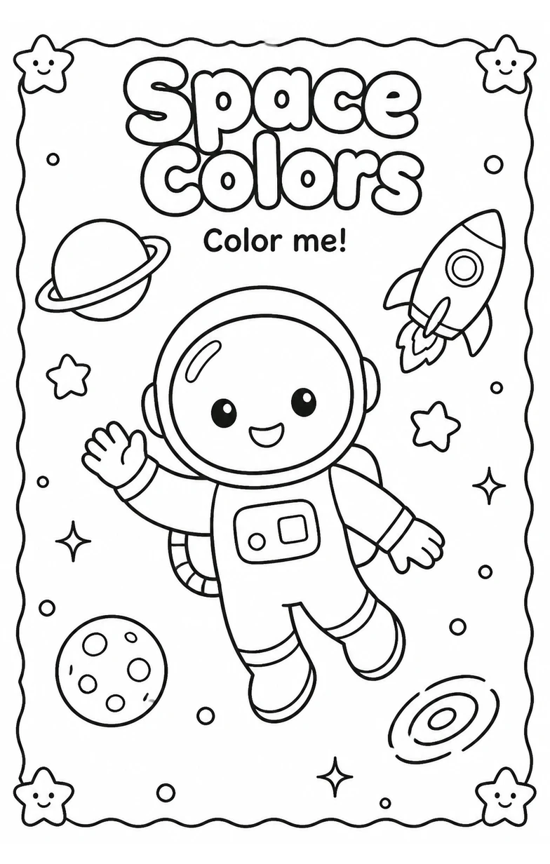 Space Colors Coloring Page — free printable Grade 1 Art worksheet