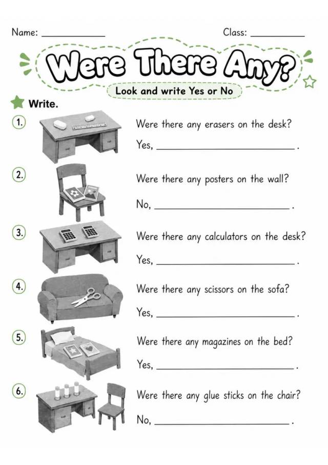 Were There Any? | Grade 2 English Language Arts Worksheet grade 2 printable PDF preview