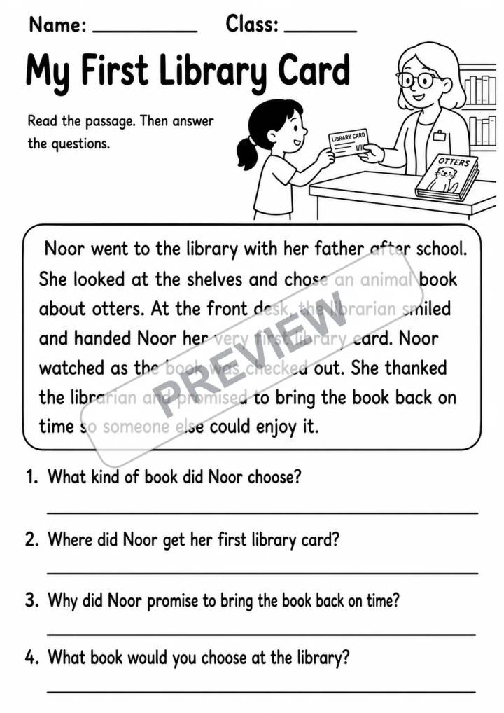 Reading Comprehension Short Passages | 5 Worksheets | Grades 1-2 watermarked worksheet preview