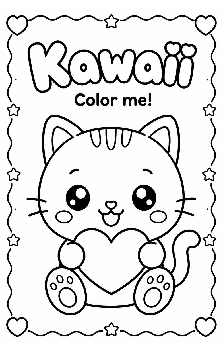 Kawaii Coloring Pages — free printable Kindergarten Art worksheet