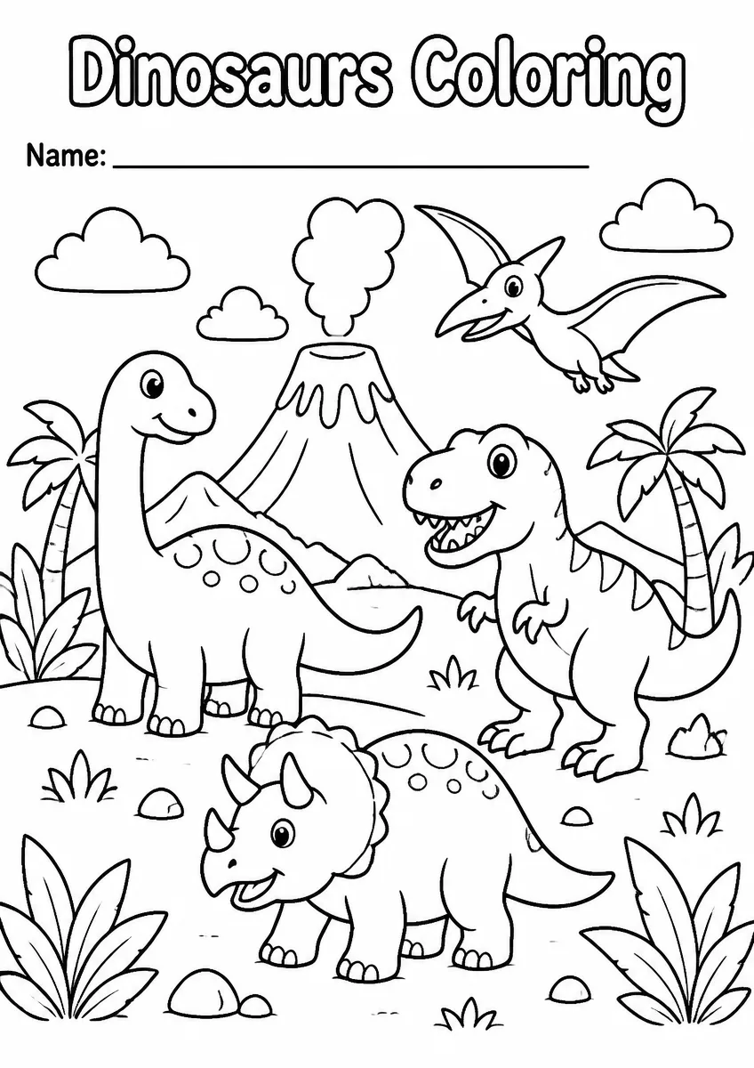 Dinosaurs coloring pages worksheet for Grade 3