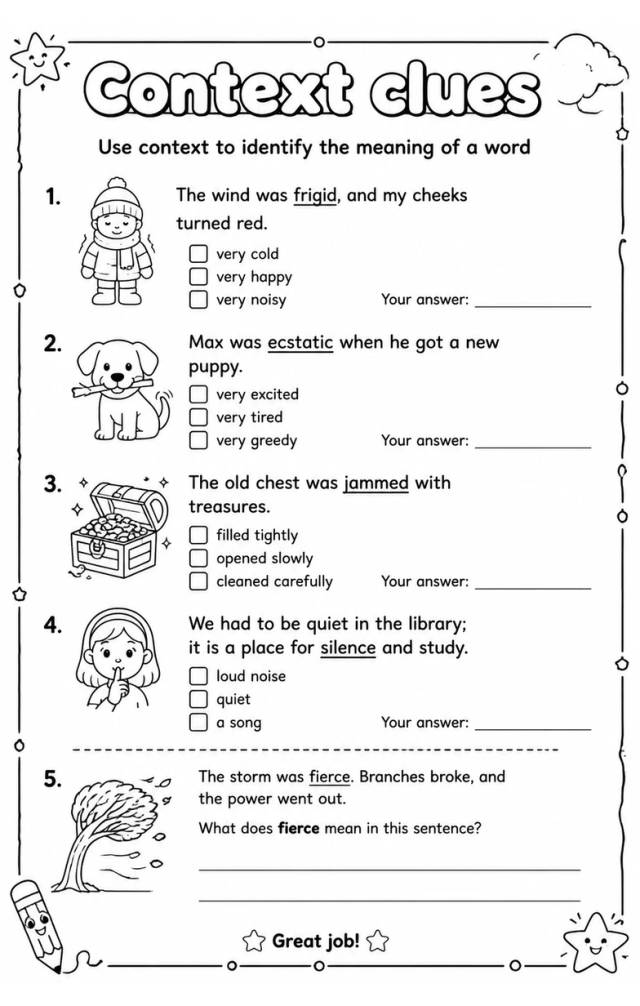 Use context to identify the meaning of a word — free printable Vocabulary English worksheet