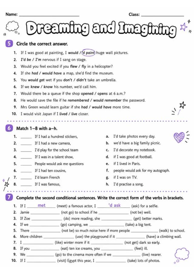 Second Conditional: Dreaming And Imagining | Grades 5-6 Grammar Worksheet grades 5 6 printable PDF preview
