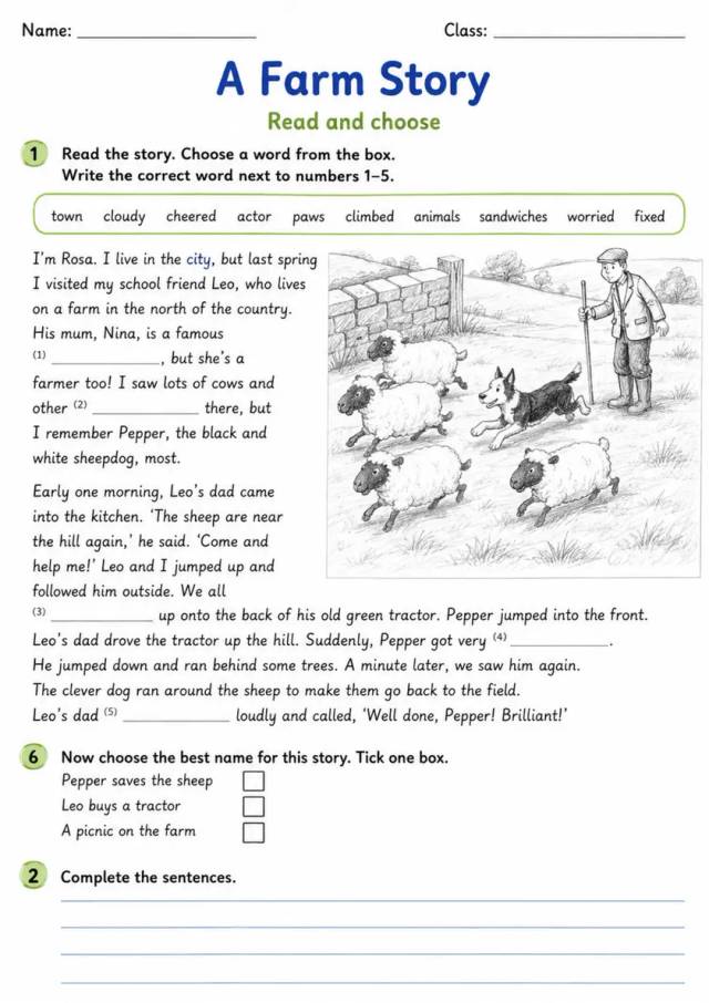 Cambridge Flyers - A Farm Story | Free Worksheet primary printable PDF preview