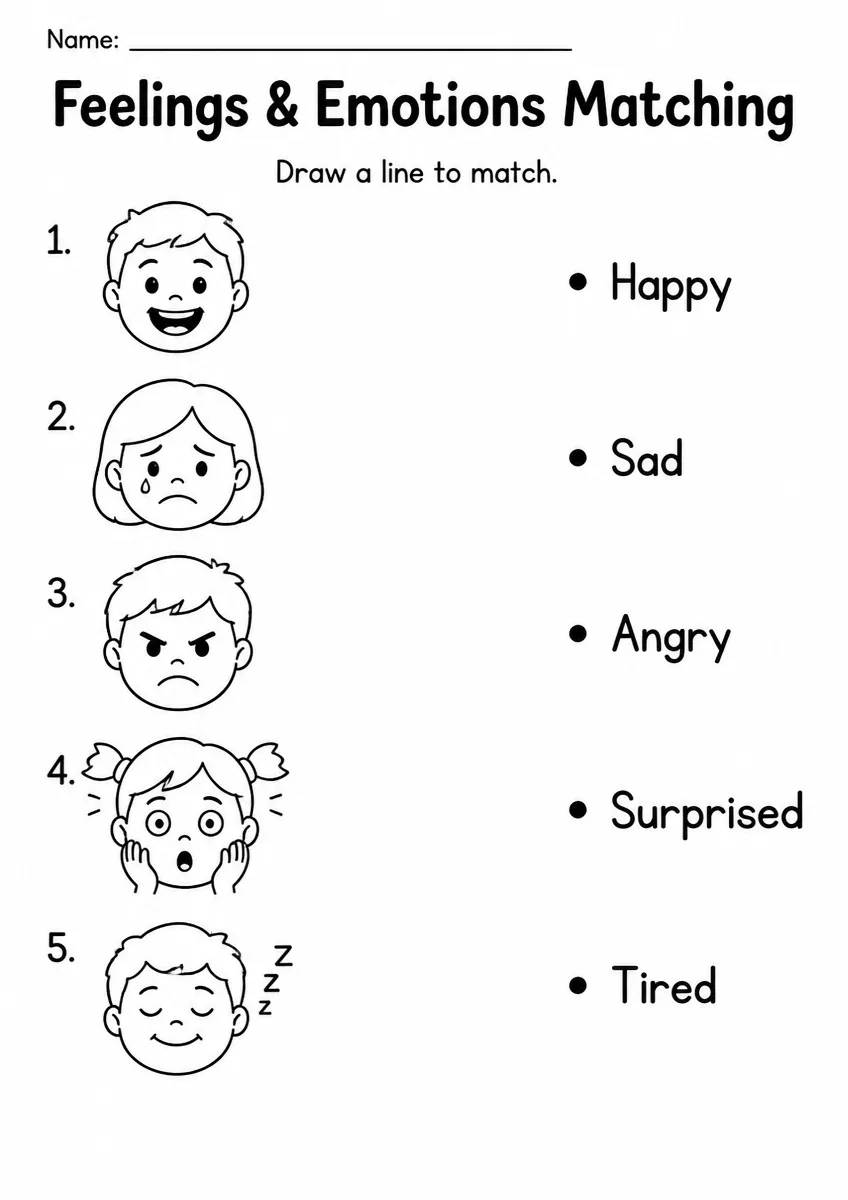 Feelings & Emotions matching worksheet for Grade 3