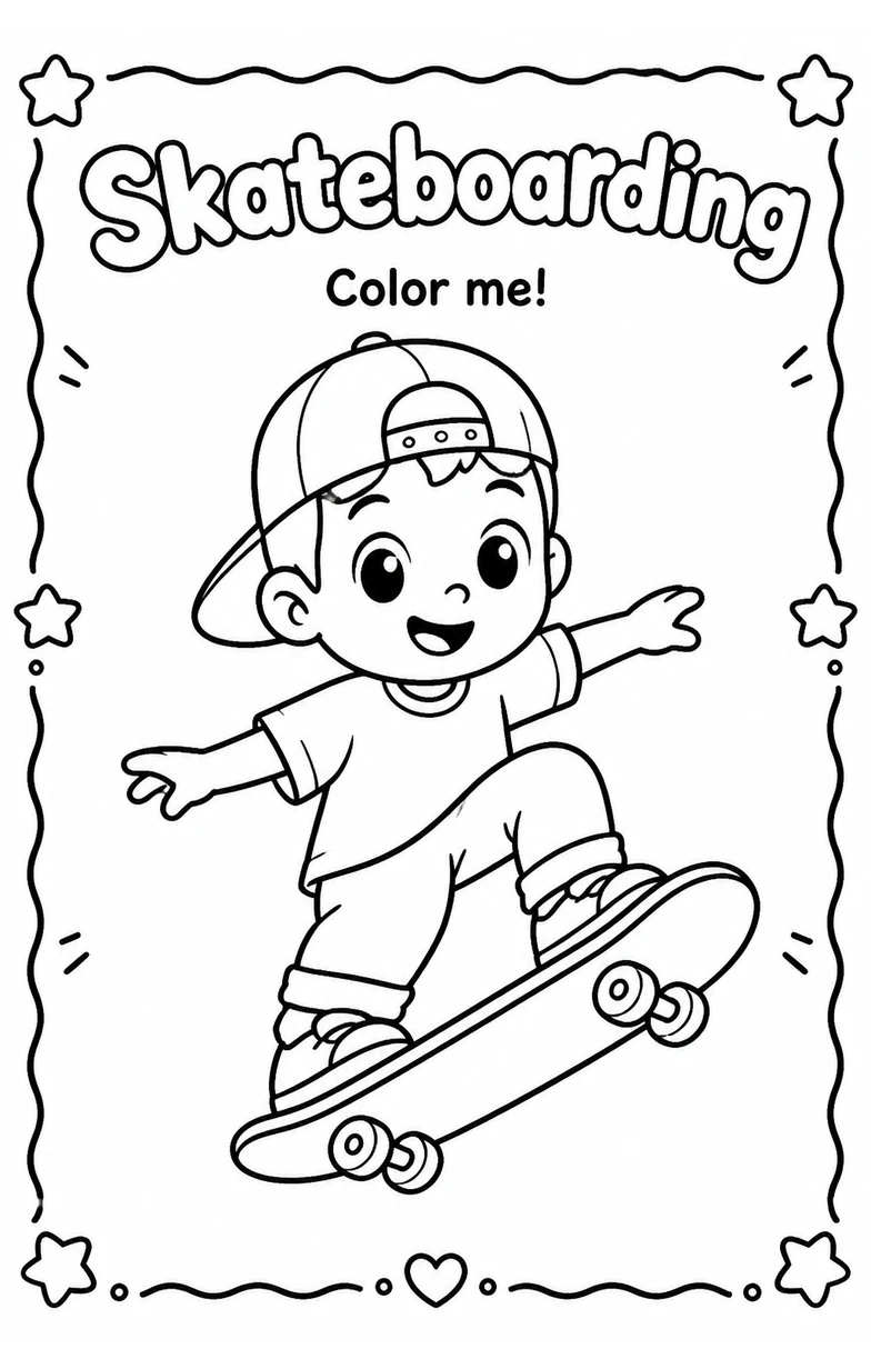 Skateboarding Coloring Pages — free printable Kindergarten Art worksheet