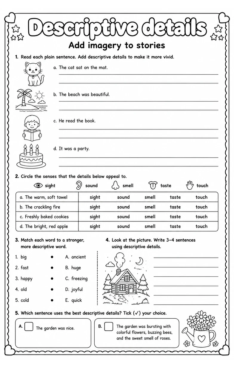 Add imagery to stories — free printable Writing strategies English worksheet