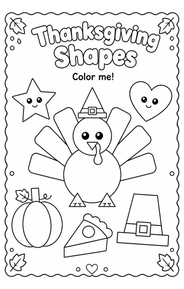 Thanksgiving Shapes Coloring Page — free printable Pre-K Math worksheet