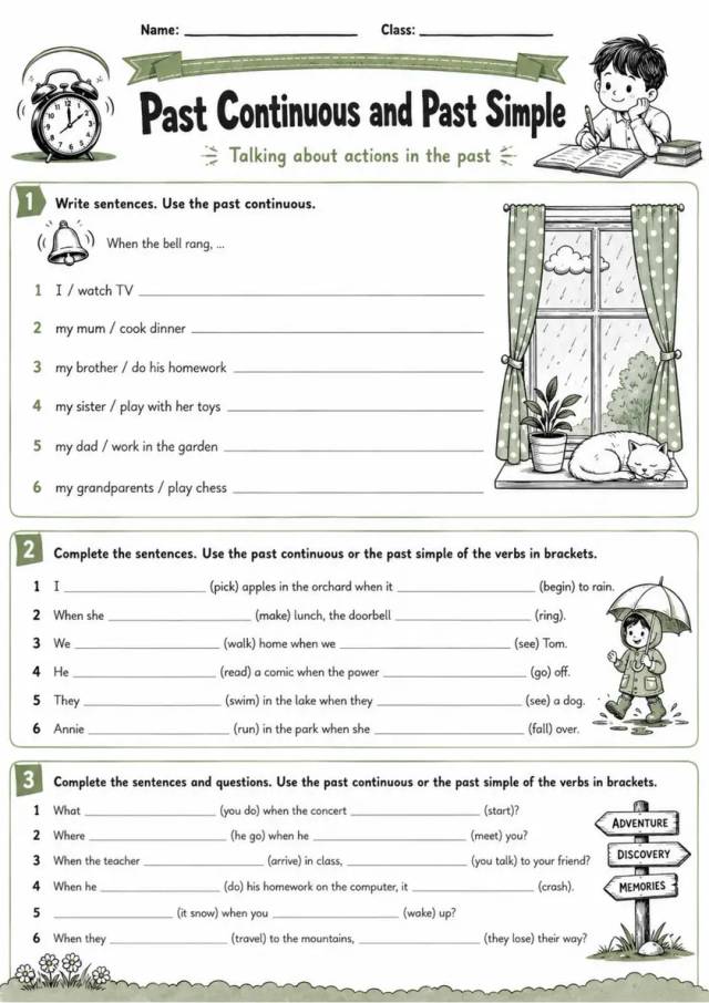 Past Continuous And Past Simple 2 | Grade 5 Grammar Worksheet grade 5 printable PDF preview
