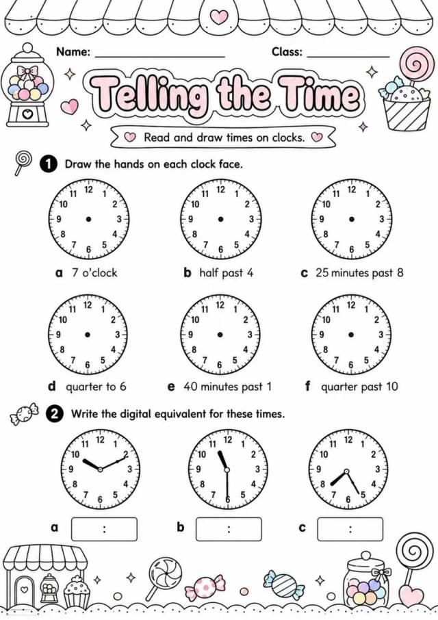 Telling the Time - Grade 3 Math Worksheet grade 3 printable PDF preview