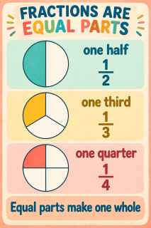 Gouache Equal Parts Fractions Poster