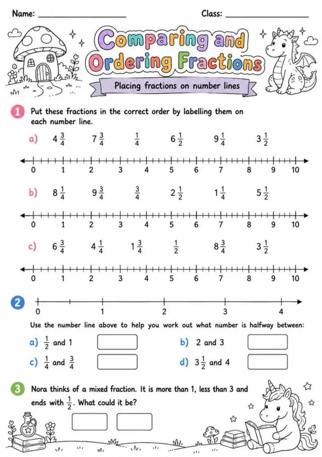 Comparing and Ordering Fractions - Grade 3 Math Worksheet grade 3 printable PDF preview