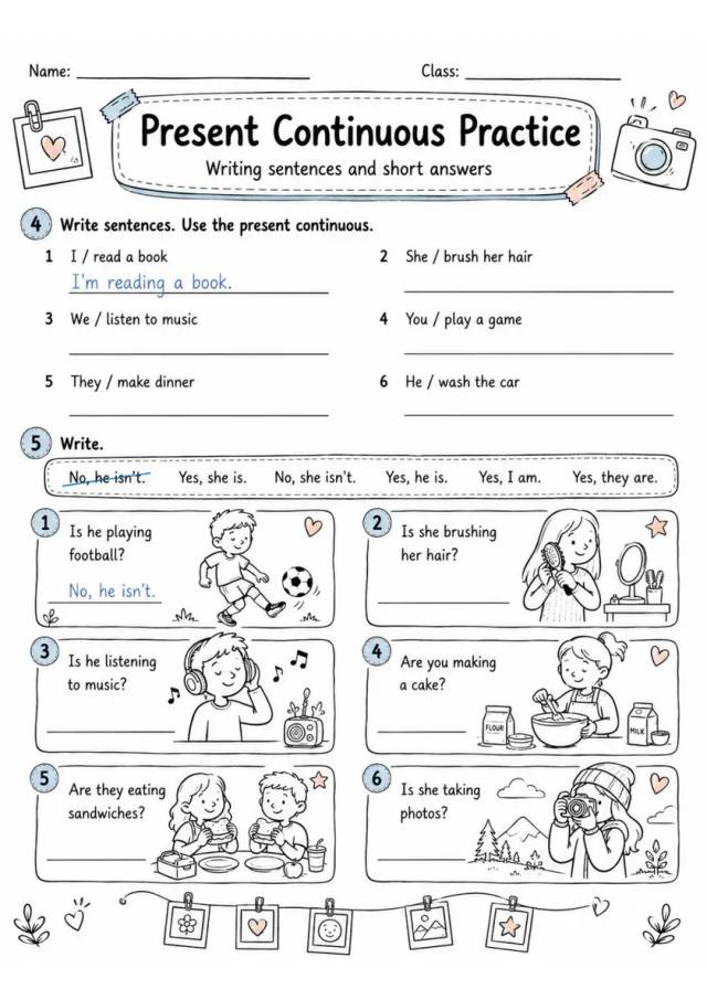 Present Continuous Practice | Grades 2-3 Grammar Worksheet grades 2 3 printable PDF preview
