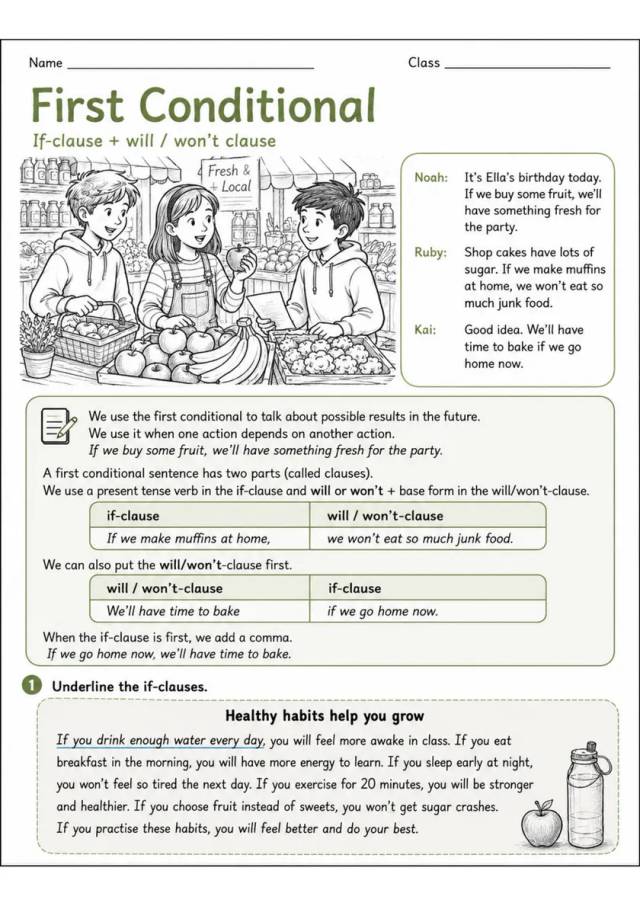 First Conditional | Grade 5 Grammar Worksheet grade 5 printable PDF preview