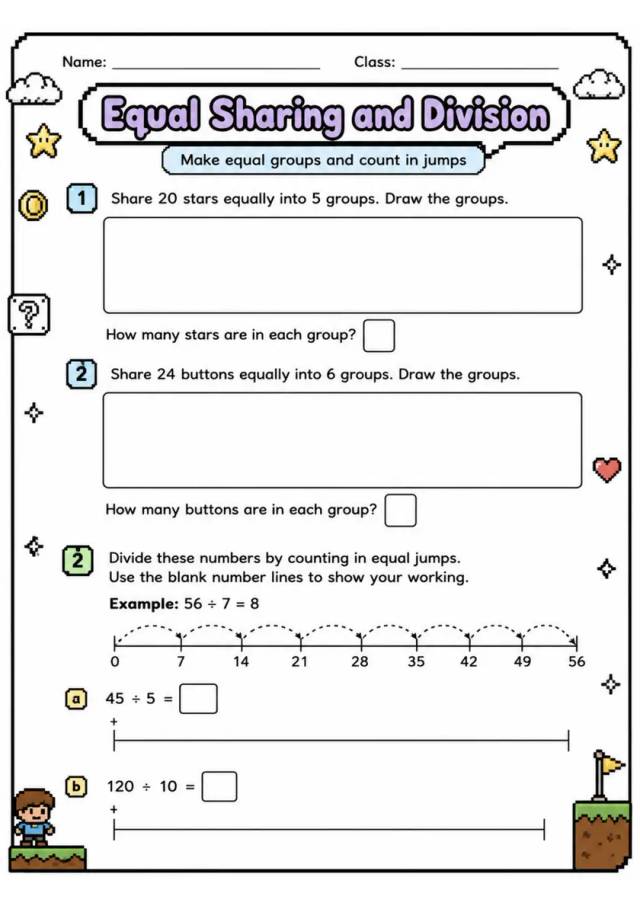 Equal Sharing and Division - Grade 3 Math Worksheet grade 3 printable PDF preview