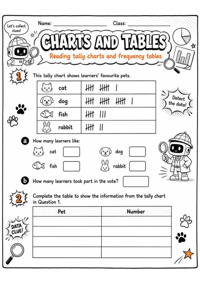 CHARTS AND TABLES - Grade 3 Math Worksheet grade 3 printable PDF preview