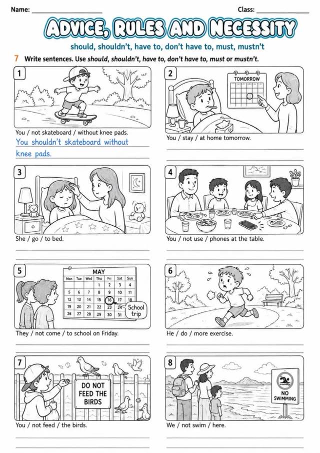 Modal Verbs: Advice, Rules and Necessity | Grades 5-6 Grammar Worksheet grades 5 6 printable PDF preview