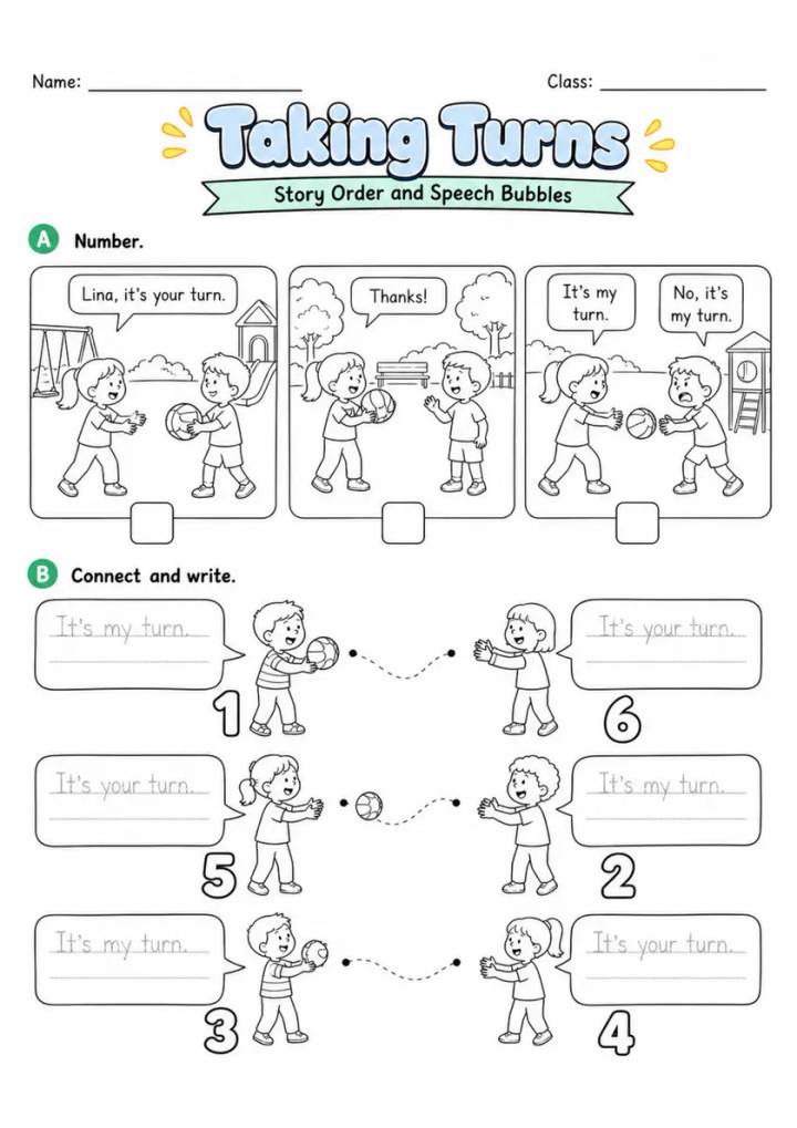 Taking Turns Pack - 2 Worksheets | Grade 1 grade 1 printable PDF preview