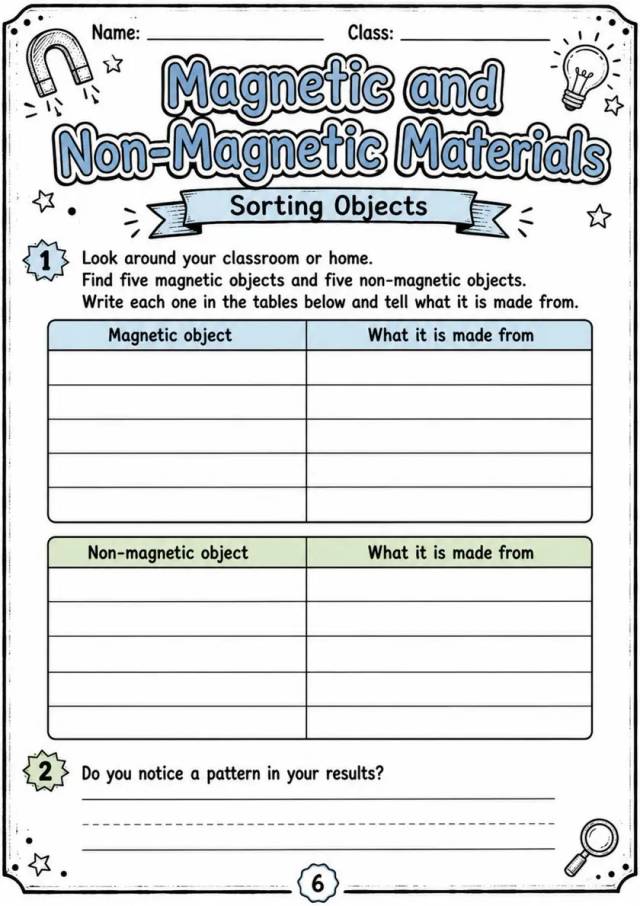 Magnetic and - Grade 3 Science Worksheet grade 3 printable PDF preview