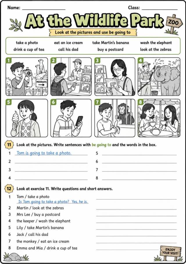 At The Wildlife Park | Grade 5 Grammar Worksheet grade 5 printable PDF preview