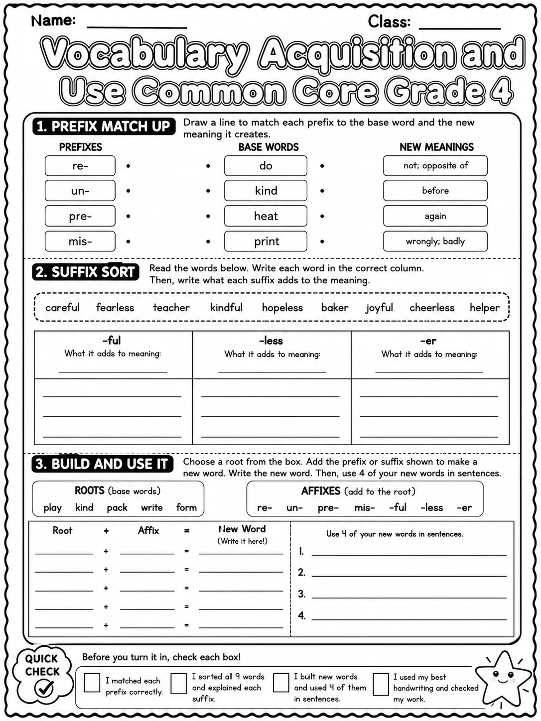 Vocabulary Acquisition and Use Common Core Grade 4 printable Common Core ELA Grade 4 worksheet preview from KiwiBee