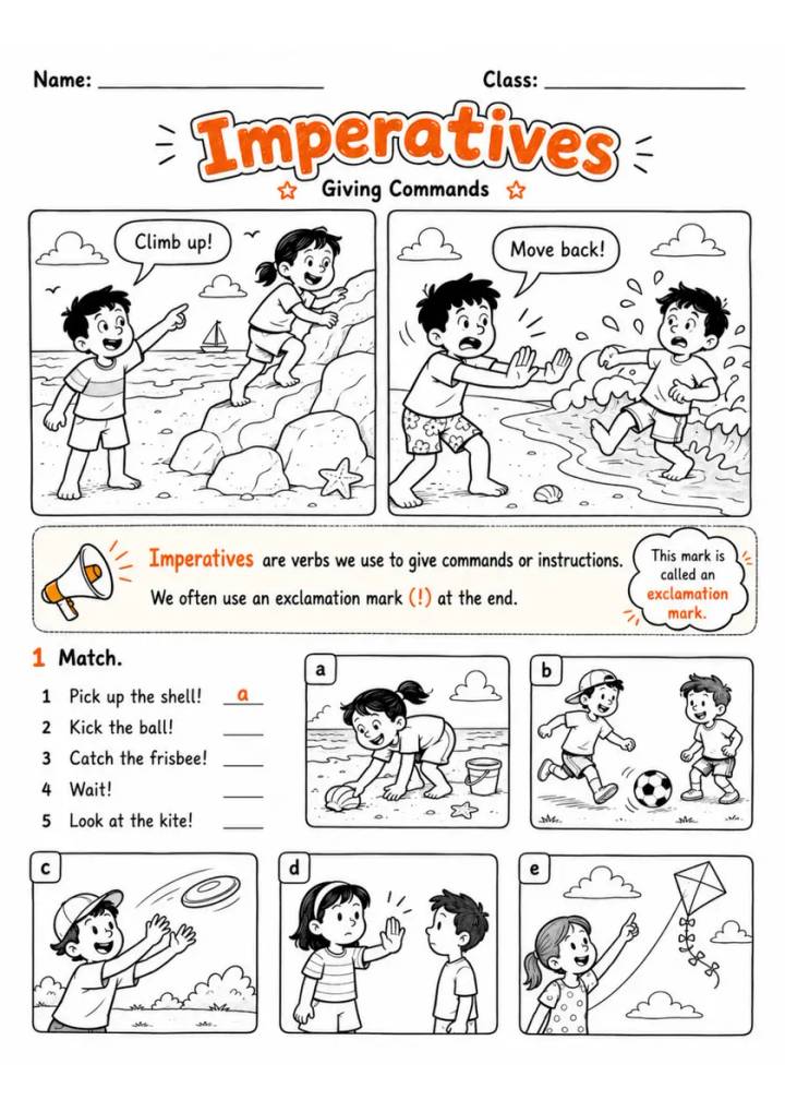 Imperatives and Commands Pack - 2 Worksheets | Grade 1 Grammar grade 1 printable PDF preview