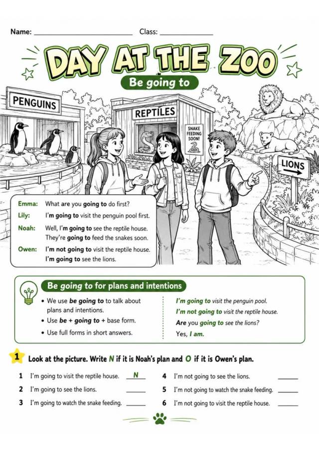 Day At The Zoo | Grade 5 Grammar Worksheet grade 5 printable PDF preview