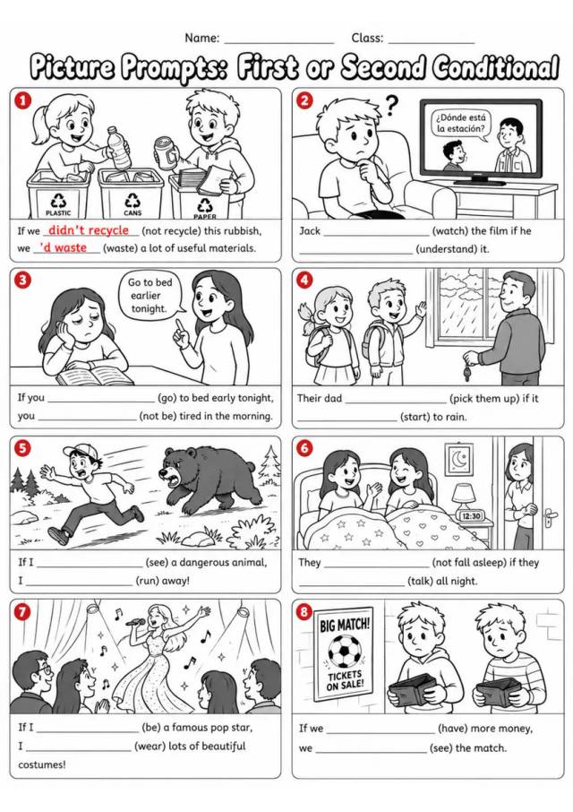 Mixed Conditionals: Picture Prompts | Grades 5-6 Grammar Worksheet grades 5 6 printable PDF preview