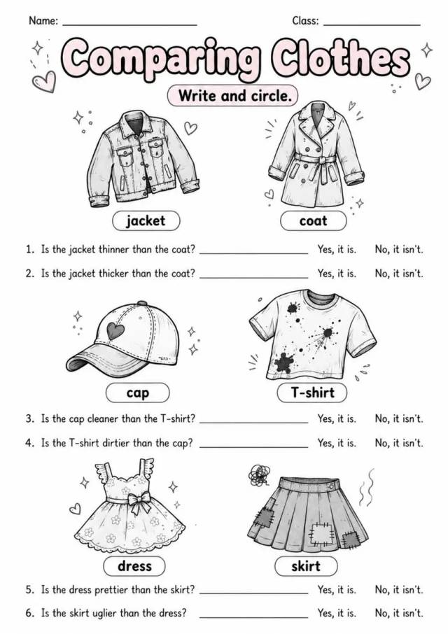 Comparing Clothes | Grade 2 English Language Arts Worksheet grade 2 printable PDF preview