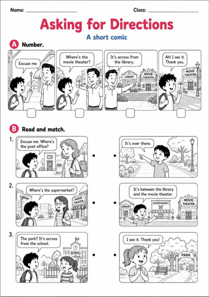 Asking for Directions Pack - 2 Worksheets | Grade 2 grade 2 printable PDF preview