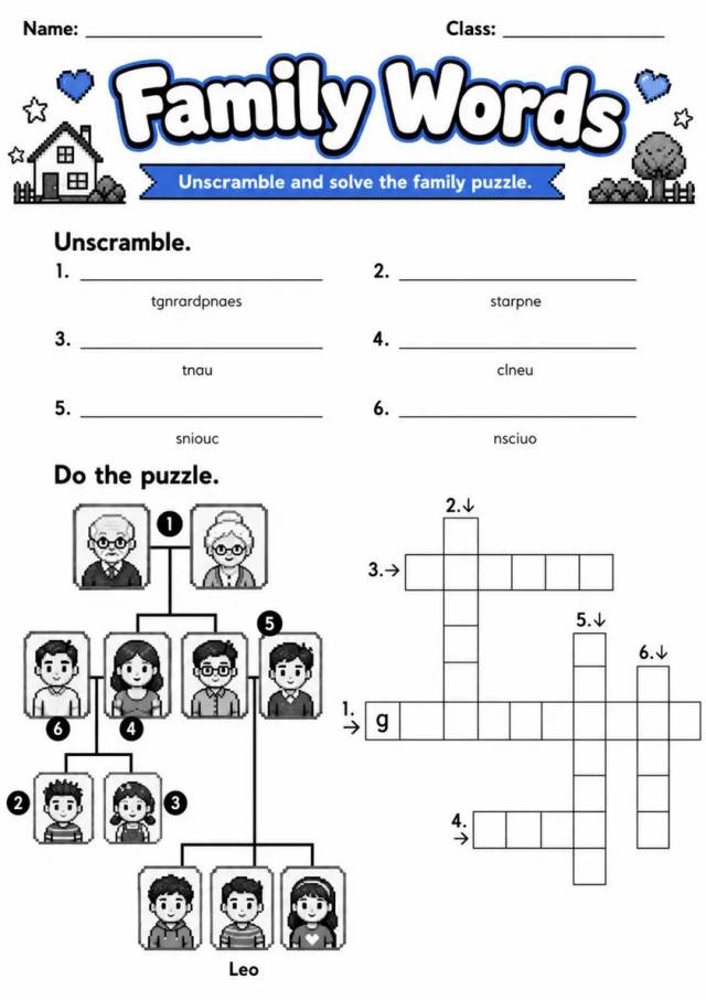 Family Words | Grade 2 Vocabulary Worksheet grade 2 printable PDF preview